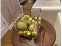 10” Square Glass Vase With Assortment Of Faux Pears