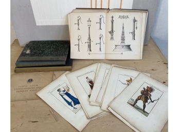 Books On Drawing, Costume, Art, Architecture, & 18 Color Litho Plates Of Characters From Classic Dramas
