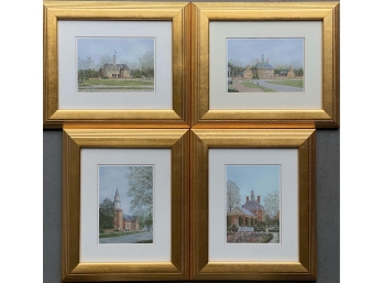 Four Framed Illustrated Prints Of Buildings From Williamsburg Virginia