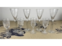 Eight Vintage Etched Glass Apertif Glasses - Fauna And Birds