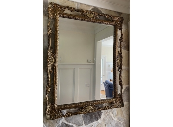 Large Beveled Edge And French Style Gilt Frame Wall Mirror