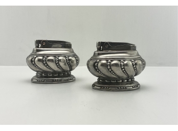 Pair Of Vintage Silver Tone Ronson 'Crown' Table Top Lighters