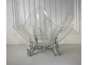 Clear Acrylic Or Lucite Bowl With Metal Circus Rabbit Stand