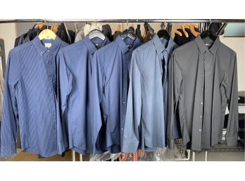 Four Men's Button Down Shirts In Blues And Black J. Crew And Uniqlo