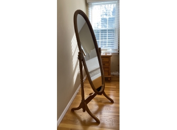 W - Free Standing, Tilting Oval Floor Mirror With Medium Wood Stain