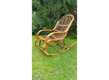 Rattan, Bent Wood Mid Century Modern Rocking Chair