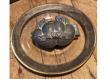 LOVE - Metal Candy Mould And A Glass Dish With Silver Plated Rim