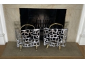 Two High End Custom Contemporary Or Modern Fireplace Screens In Brass And Cast Aluminum
