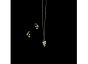 14K Yellow Gold & Seed Pearls And Diamonds Grapes Pendant On Box Chain Made In Italy  Pair Of Pearl Earrings