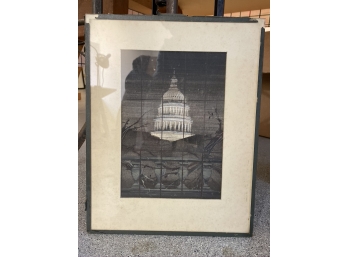 Beautiful Framed Lithograph Or Possibly Gouache Painting Of The Nation's Capital At Night