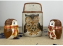 Trio Of Vintage Ceramic Owls - Salt And Pepper And Wall Ceramic Holder