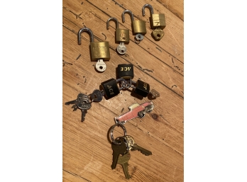 Selection Of Small Locks With Keys And A Cadillac Key Chain