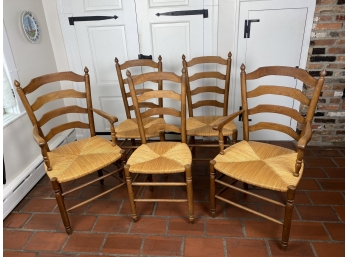 Set Of 8 Ladderback Rush Seat Chairs