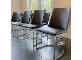 Eight Safavieh Black Leather And Chrome Dining Seats / Chairs