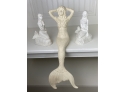 Three White Handcasted Iron Moby Dick Specialties Mermaid Door Stops And Shelving Decor