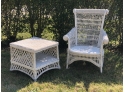Old Wicker Lounge Chair And Side Table With Braided Accent / Trim