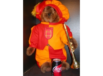 JUMBO SIZE TEDDY BEAR - German? - Labeled Rastatt, 22' Tall, W/ Trumpet, Original Clothing