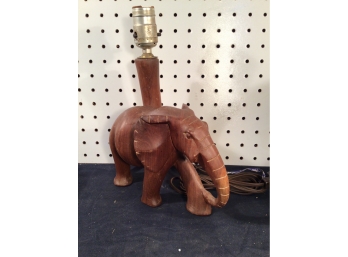 Vintage Carved Wood Elephant Lamp - In Working Condition, All Wood