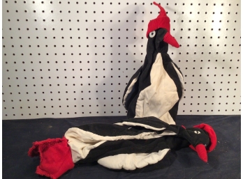 Christmas Themed Penguin Wine Bottle Covers, Set Of 2