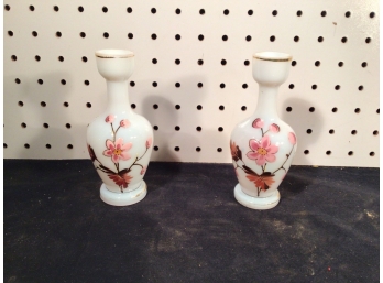 Great Condition Pair Of Small Floral Design Vases, Hand Painted