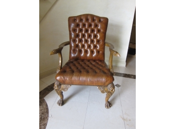 CARVED  OPEN ARM CHAIR