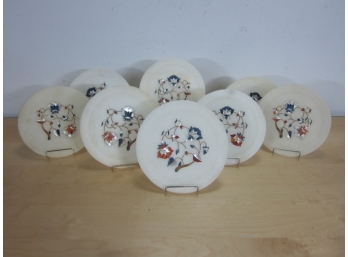 Group Of Soapstone Plates With Flower Inlay