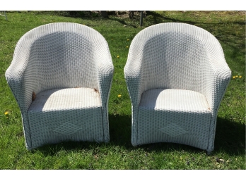 Pair Of White Painted Vintage Wicker Chairs