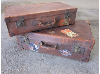 TWO (2) VINTAGE LEATHER LUGGAGES