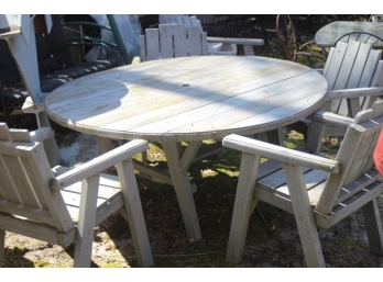 WOODEN PATIO TABLE W/6 CHAIRS