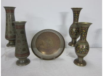 SET OF INDIA CANDLE STICKS AND BOWL