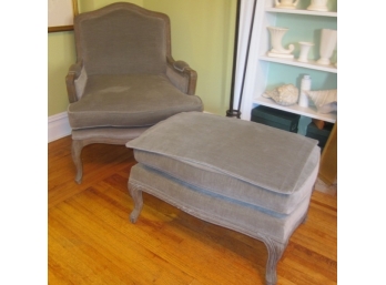 French Accent Grey Color  Arm Chair With Ottman