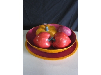 Papier-Mache Fruit Bowl And Underplate