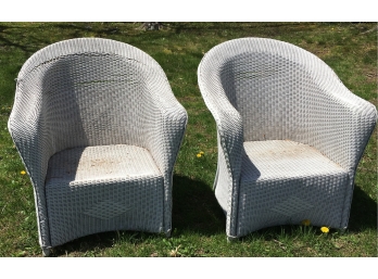 Pair Of White Painted Vintage Wicker Chairs #2