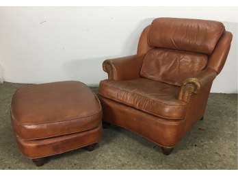 Brown Leather Chair & Ottoman