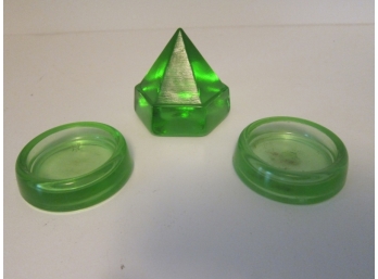 VINTAGE GREEN GLASS PAPERWEIGHTS