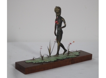 Vintage Signed Malcolm Moran Bronze Sculpture With Flowers