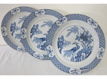 3 Blue Spectacular Yuan Pottery Wood & Sons Plates