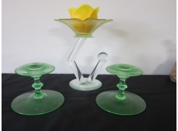 3 Art Glass  Candlesticks