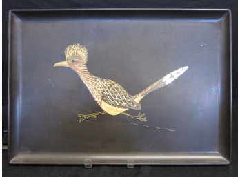 Vintage Inlay Shell Lacquer Serving Tray, 'Road Runner' By Couroc