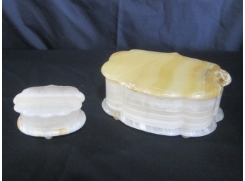 Two Vintage Shell Shaped Alabaster Stone Jewelry Box