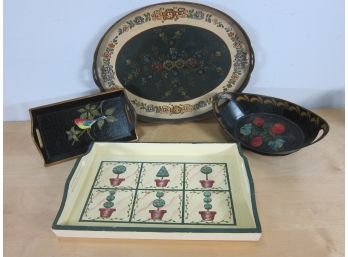ASSORTED LOT Of Hand Paint  Vintage Trays