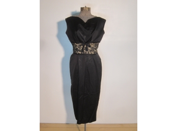 Vintage 50s Black Taffeta & Lace Cocktail Dress/ Georgia Wells Dress