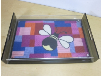 LUCITE TRAY WITH NEEDLE POINT