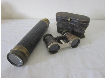 Vintage Opera Glasses Along With A  Vintage Telescope