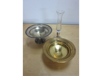 3 Sterling Weighted Tray And Vase