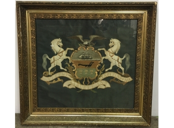 Vintage Framed Embroidery Of 'Virtue, Liberty And Independence',