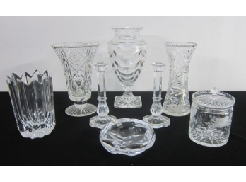 ASSORTED LOT OF CRYSTAL VASE AND JARS
