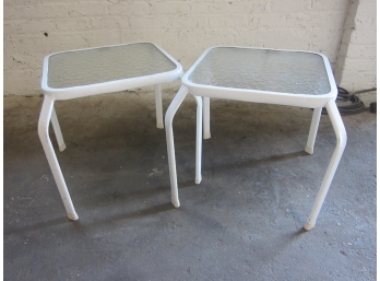 PAIR OF WHITE PATIO STANDS