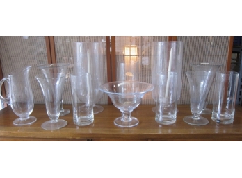 Group Lot Of Glass Vase And 2 Large Candle Stick Holders