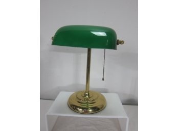 Brass Banker's Desk Lamp With Green Shade
